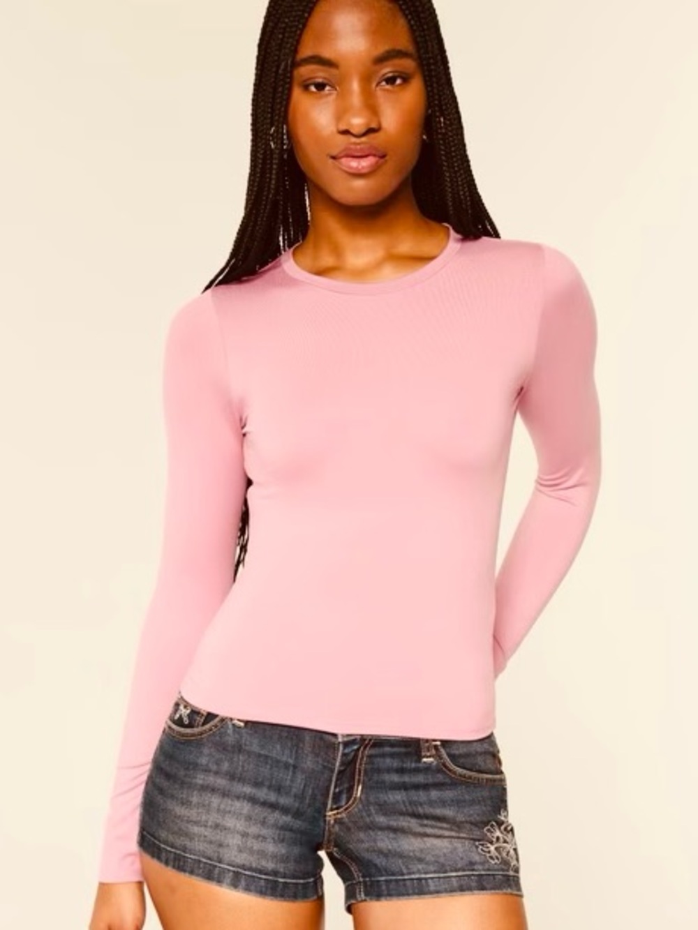 NWOT XS Hollister Seamless Fabric Long-Sleeve Crew Top Tshirt Rose Pink Mauve
